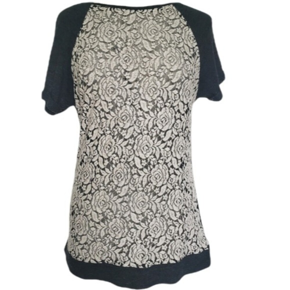 SANCTUARY Floral Lace Short Sleeve Top - Large